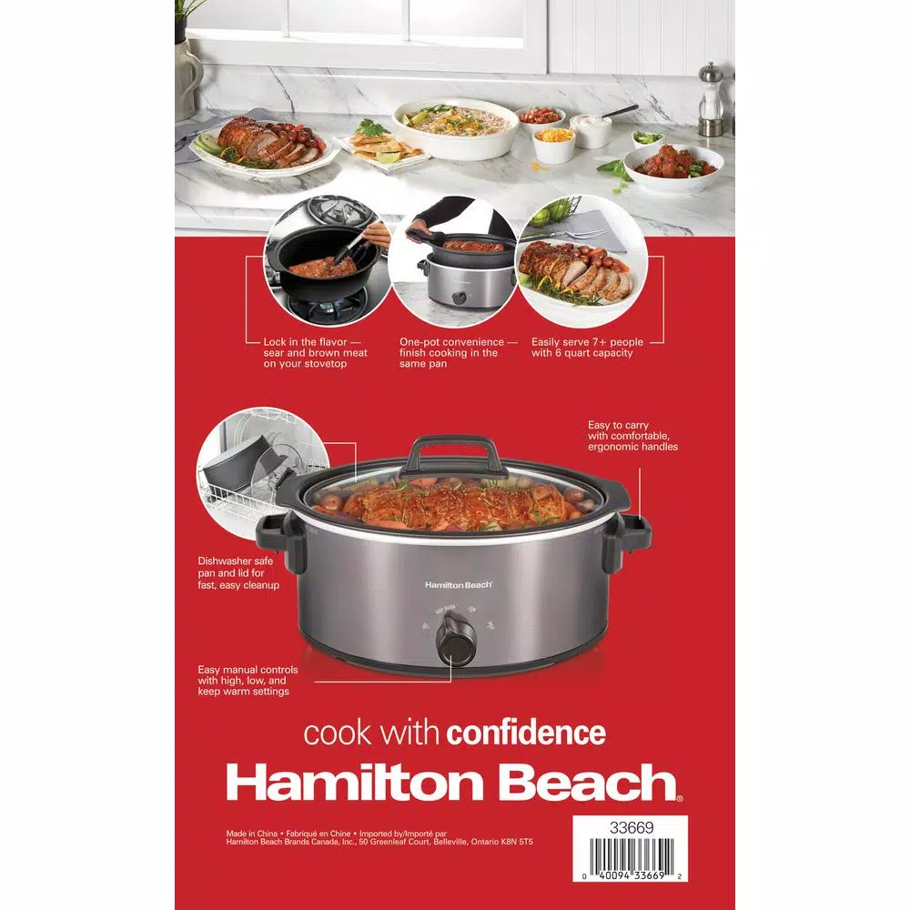 Hamilton Beach 6 Qt. Stovetop Sear and Cook Slow Cooker, Stainless Steel