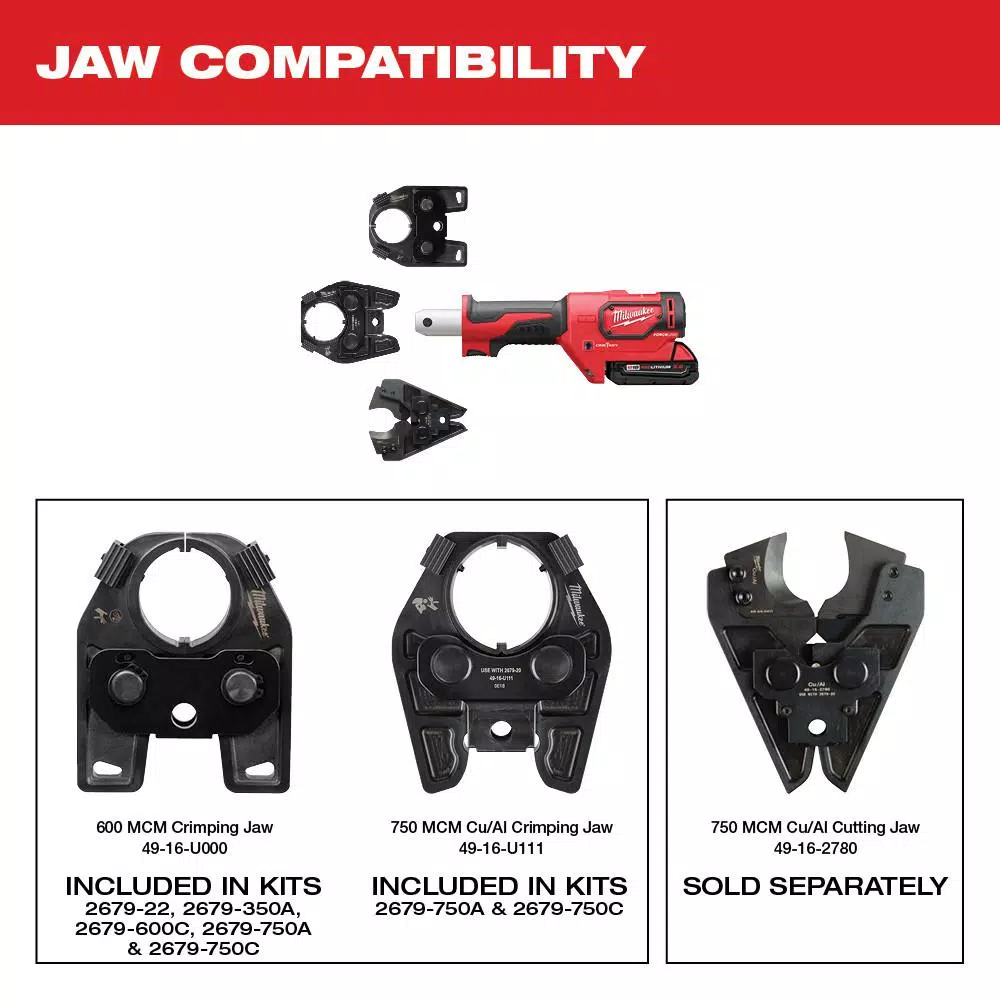 Milwaukee M18 FORCE LOGIC 600 MCM Cordless Aluminum Crimper Kit with 750 MCM Expanded Jaw