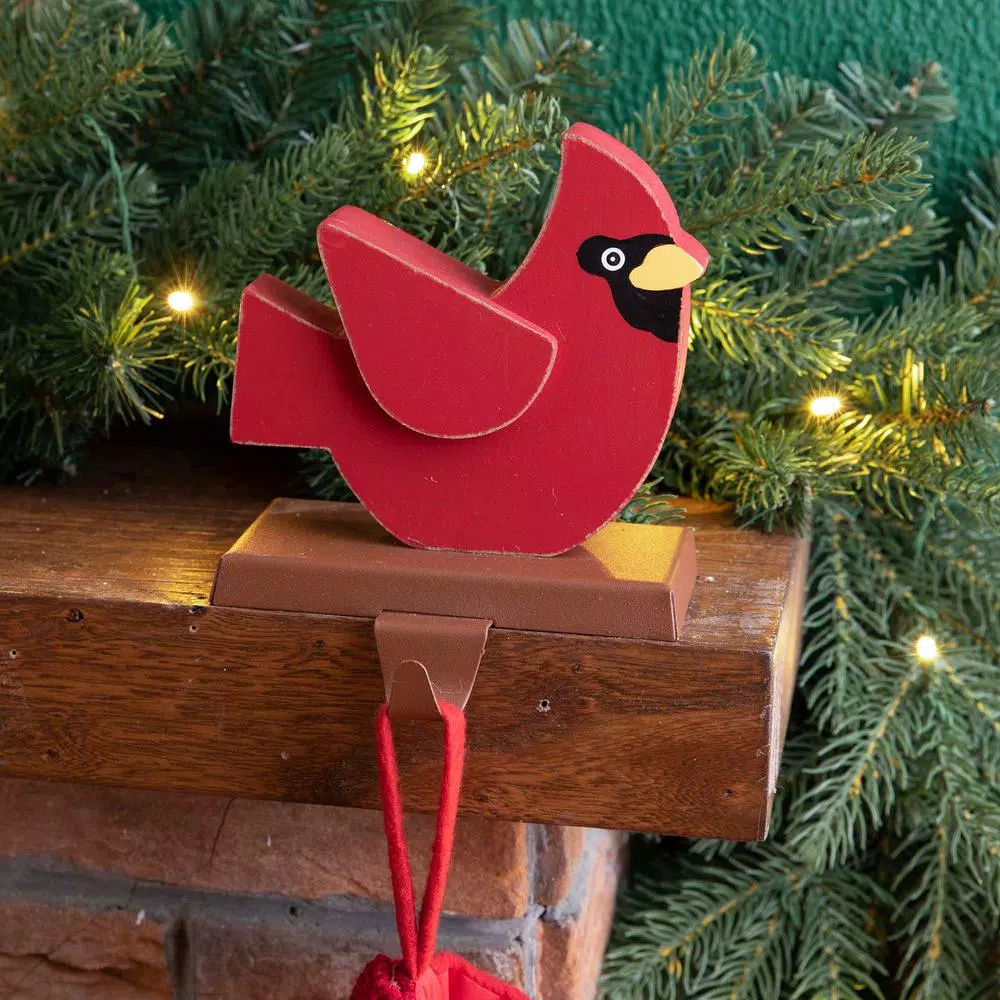 Glitzhome Red Cardinal Wooden and Metal Stocking Holder (2-Pack)
