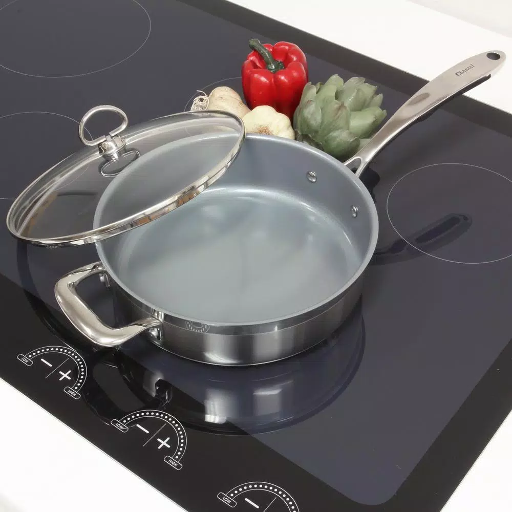 Chantal Induction 21 Steel 10 in. Stainless Steel Ceramic Nonstick Skillet with Glass Lid, Brushed Stainless Steel