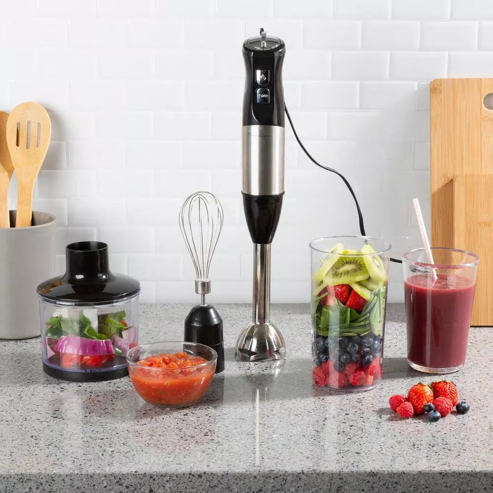 Classic Cuisine 4-in-1 Immersion Blender Set with Chopper and Whisk, 6-Speed, 400W, Black