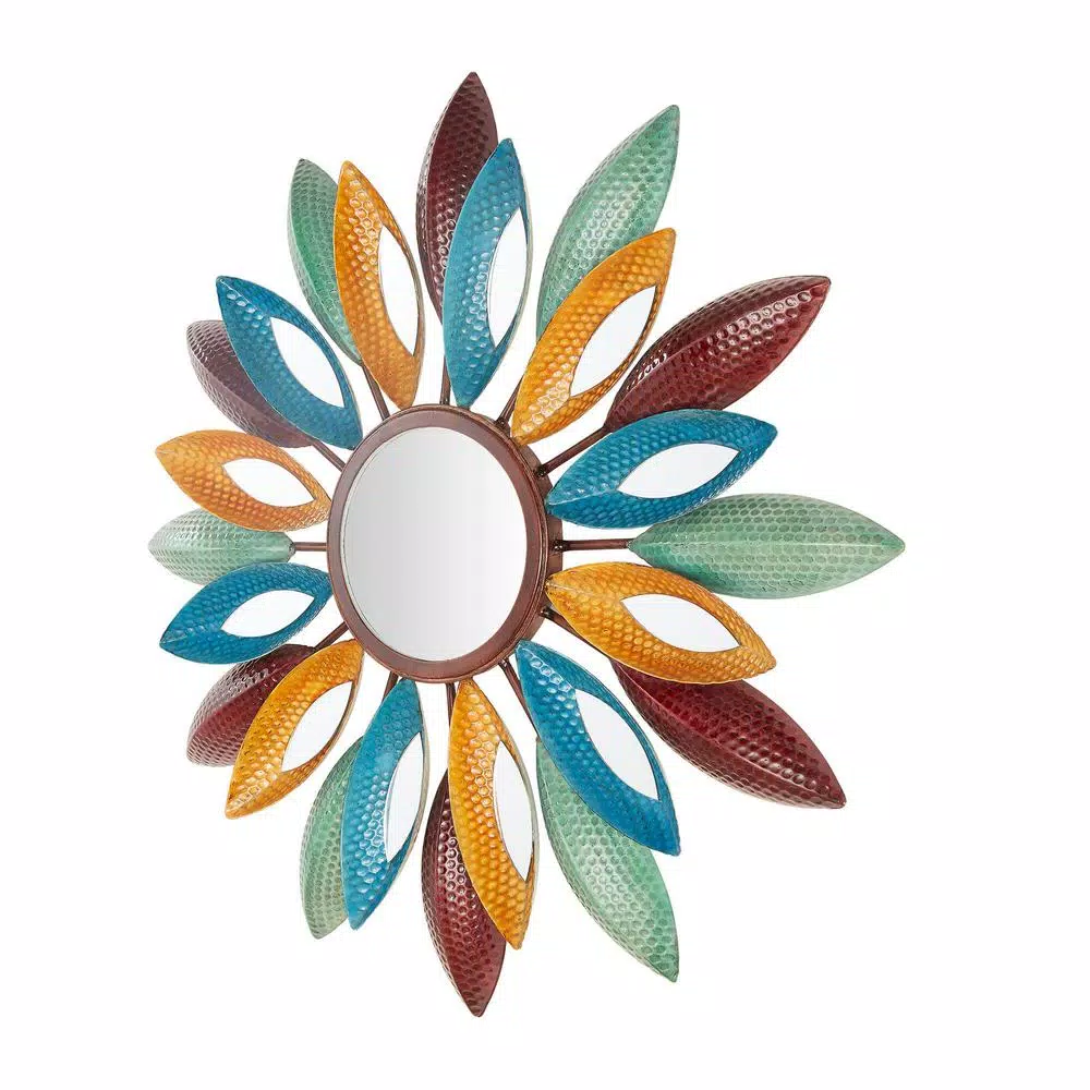 StyleWell Sunburst Art Deco Multi-Colored Metal Accent Mirror, 25.5 in. Diameter