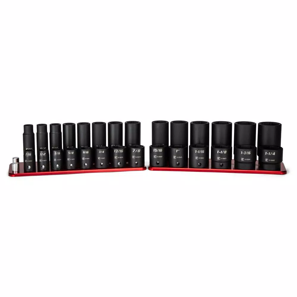 Capri Tools 28-Piece 1/2 in. Drive SAE Shallow and Deep Impact Socket Set with Billet Aluminum Rail