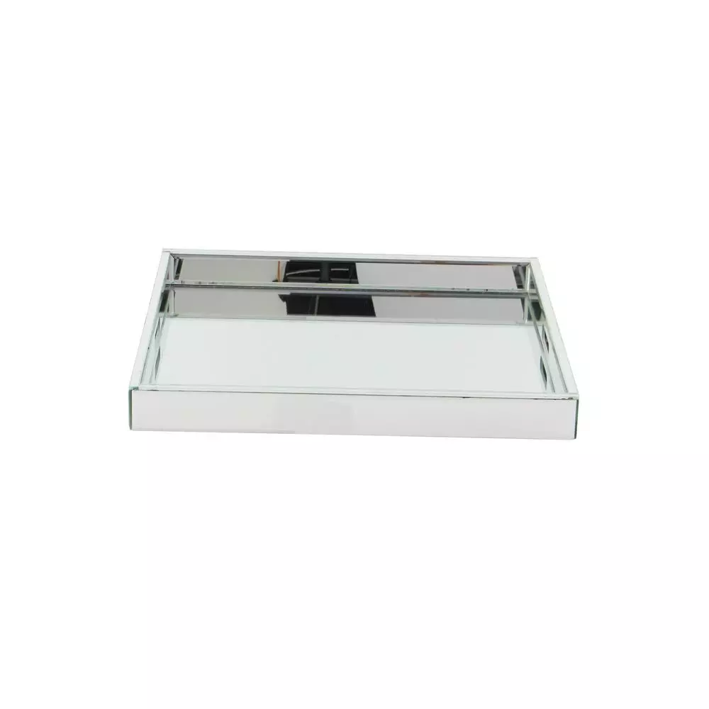 LITTON LANE 20 in. Square Modern Silver Decorative Mirror Tray with Polished Aluminum Exterior