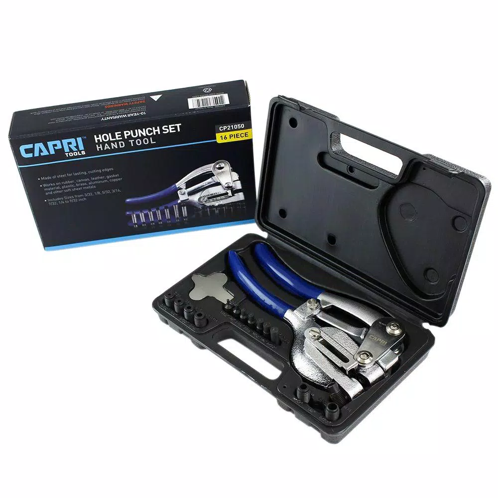 Capri Tools 16-Piece Metal Hole Punch Set with 7 Punch and Die Accessories