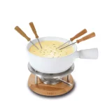 Boska Exclusive Collection 6-Piece Ceramic Fondue Set with Oak Base - White thumbnail 3