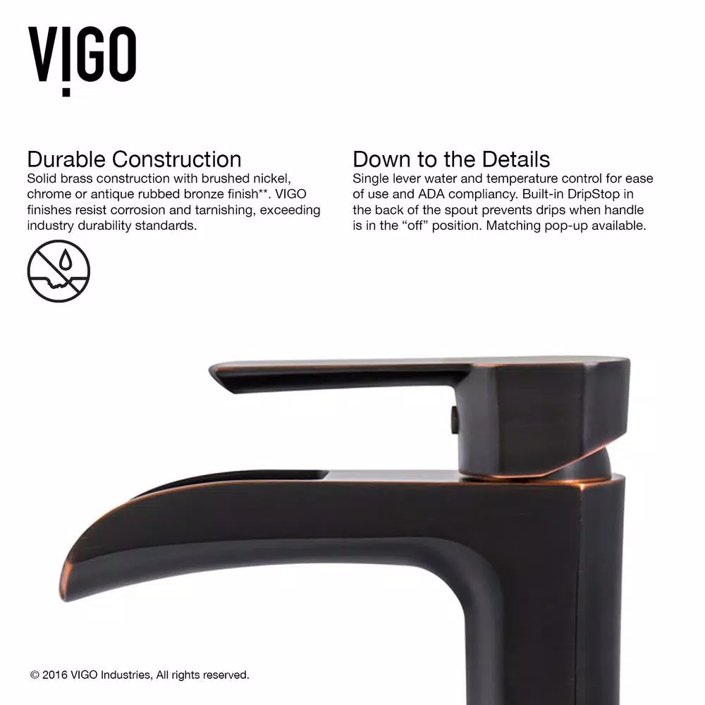 VIGO Niko Single Hole Vessel Bathroom Faucet with Pop-Up Drain, Antique Rubbed Bronze