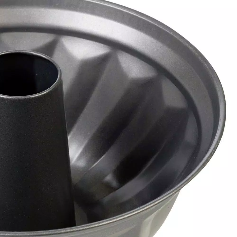 Home Basics Non-Stick Steel Fluted Bundt Cake Pan, Grey