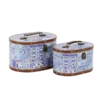 LITTON LANE Vintage Oval Wood and Faux Leather Case-Style Storage Boxes with Lids (Set of 2) thumbnail 2