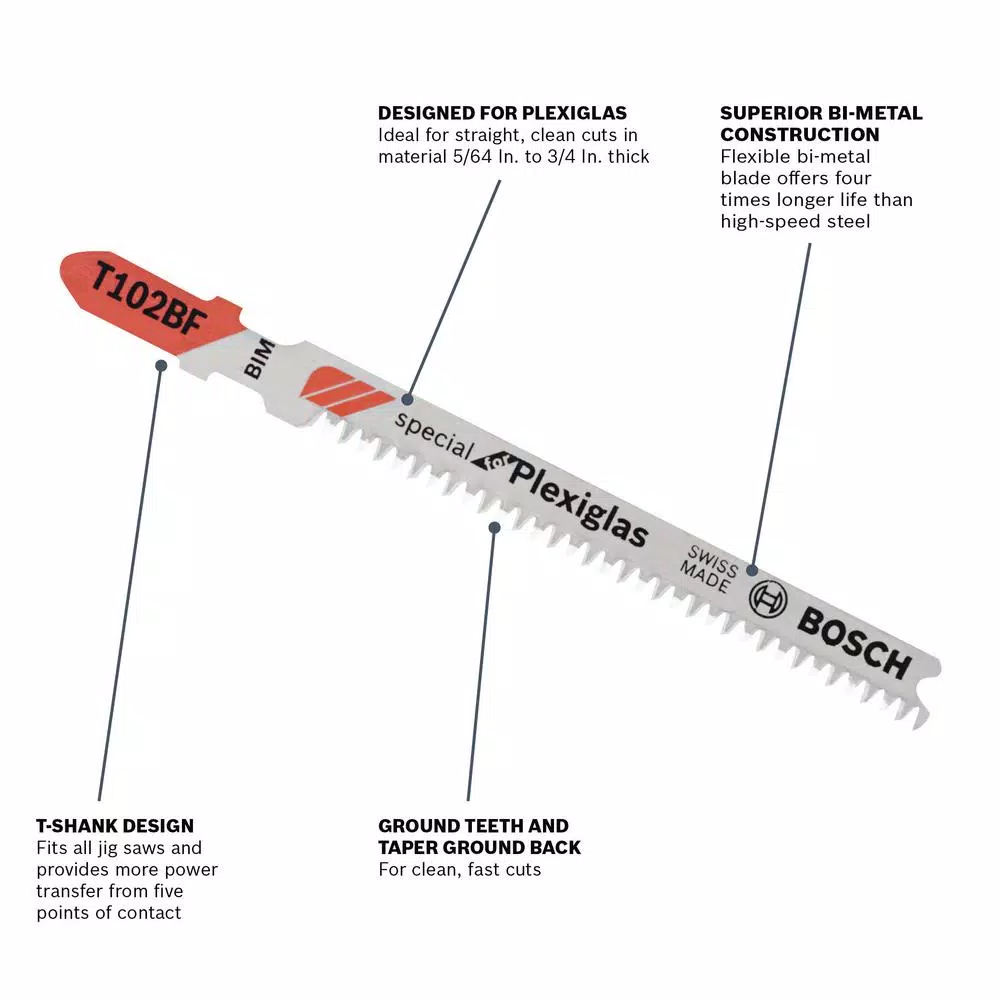 Bosch 3-5/8 in. Bi-Metal T-Shank Jig Saw Blades for Plexiglass, 10 TPI (3-Pack)