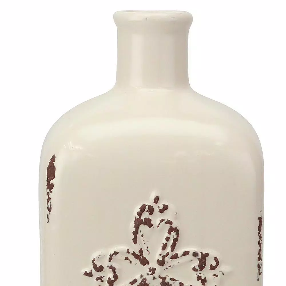 Stonebriar Collection Stonebriar Farmhouse Worn White Ceramic Decorative Vase with Blessed Design