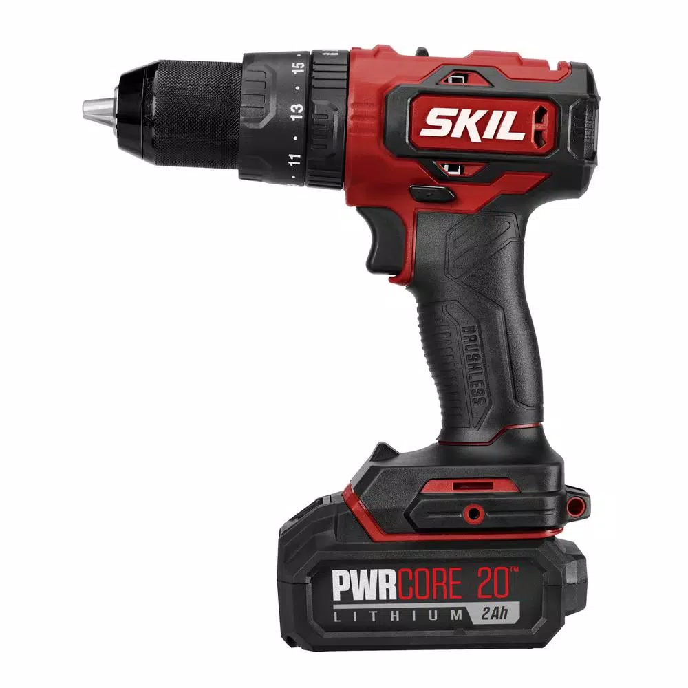 SKIL PWRCore 20V Brushless 1/2 in. Hammer Drill Kit with 2.0 Ah Battery and PWRJump Charger