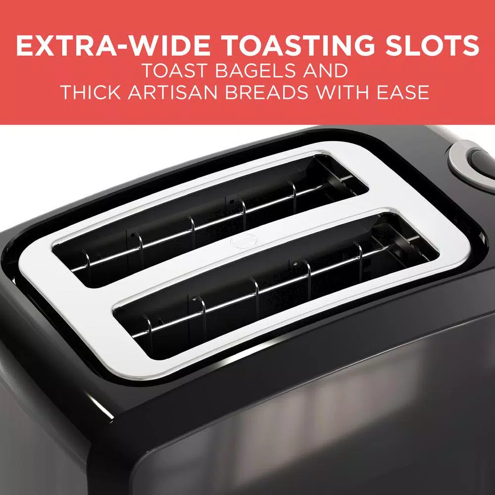 BLACK+DECKER 2-Slice Black Toaster with Extra-Wide Slots and 850-Watt Power