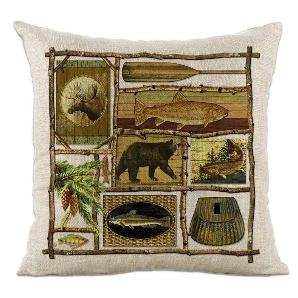 Heritage Lace Lodge Hollow Nature Scene Rustic Throw Pillow Cover, 18 x 18 in