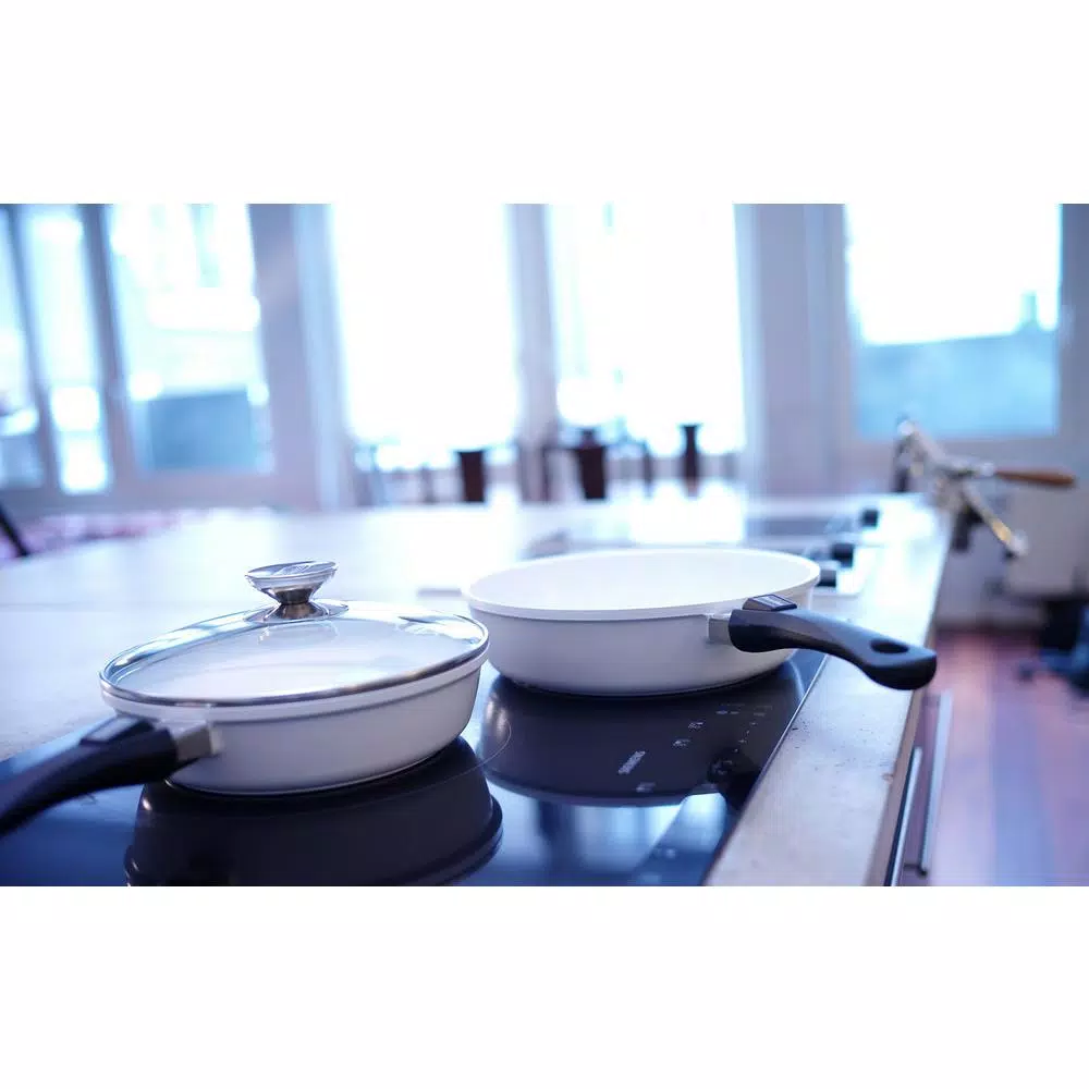 Berndes Vario Click Pearl 4 Qt. Cast Aluminum Ceramic Nonstick Saute Pan with Glass Lid, White