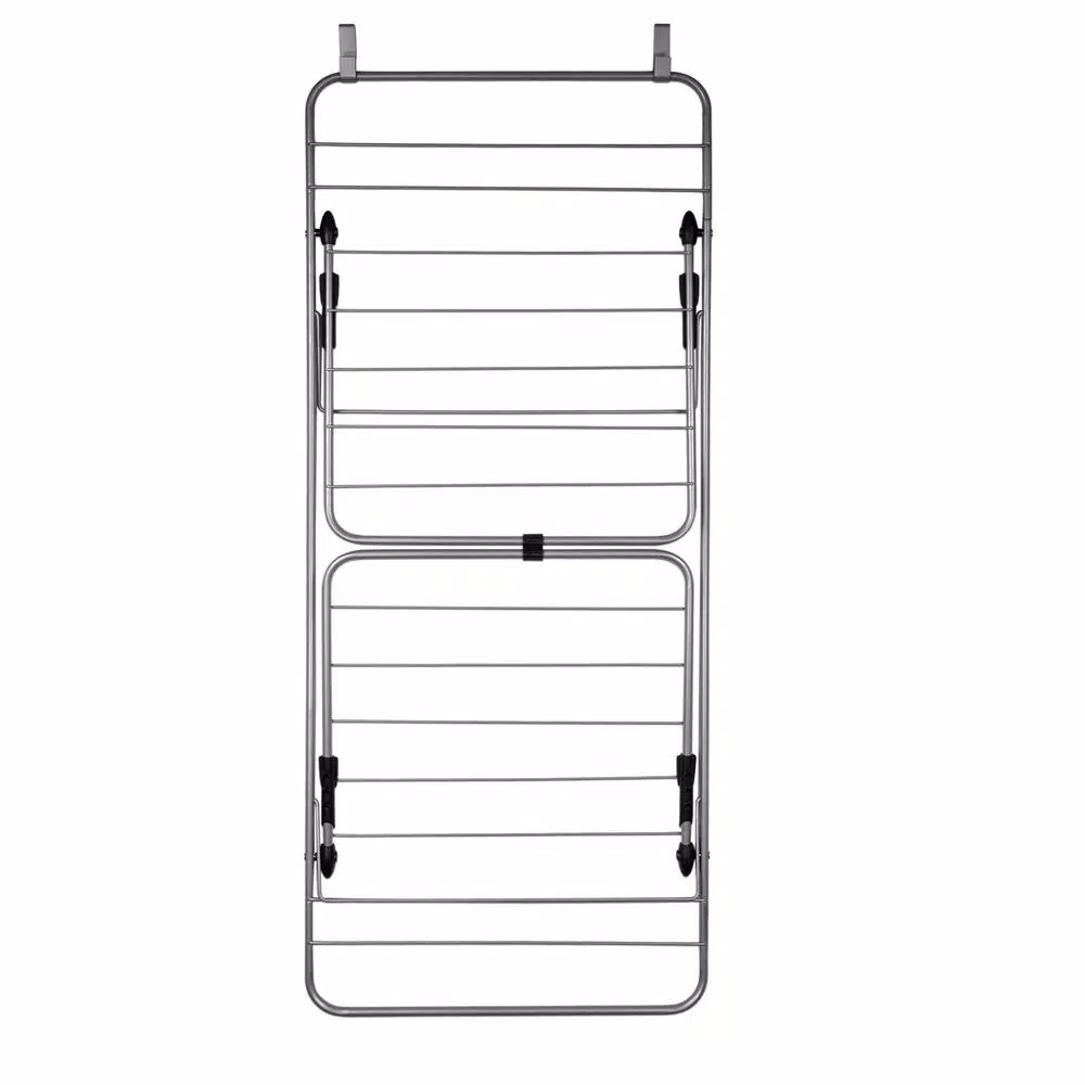 Home Basics 10-Bar Over-the-Door Towel Rack, Collapsible Steel Storage Organizer, Grey