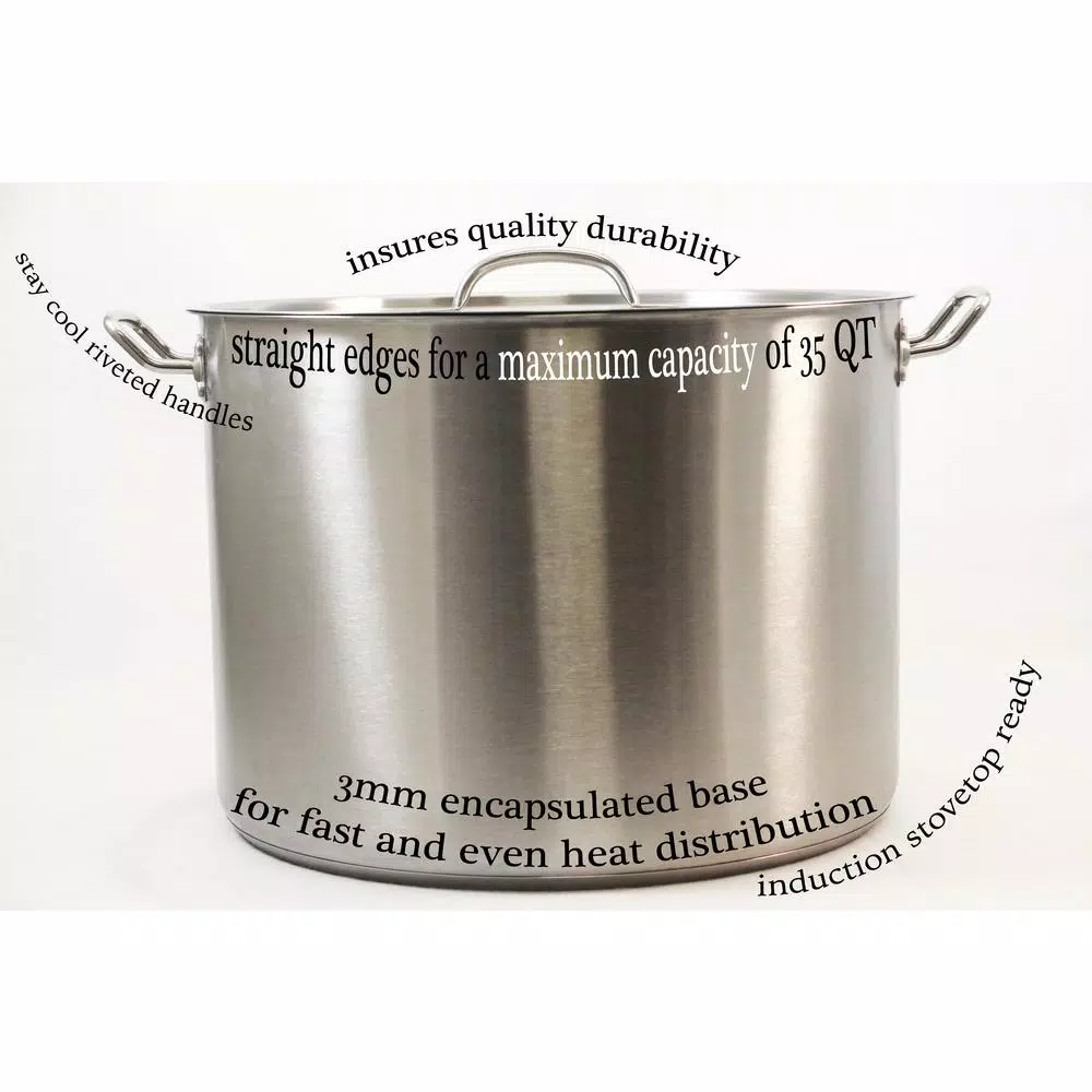 ExcelSteel Professional 35 qt. Stainless Steel Stock Pot with Lid, Induction Ready