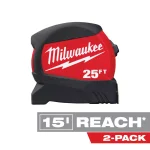Milwaukee 25 ft. Compact Wide Blade Tape Measure with 15 ft. Reach (2-Pack) thumbnail 1