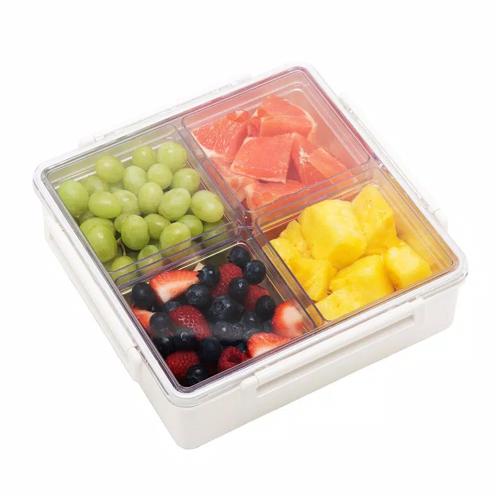 Lustroware Lusroware Modular Plastic Serving Tray with Lids, Rectangular Food Organizer, White