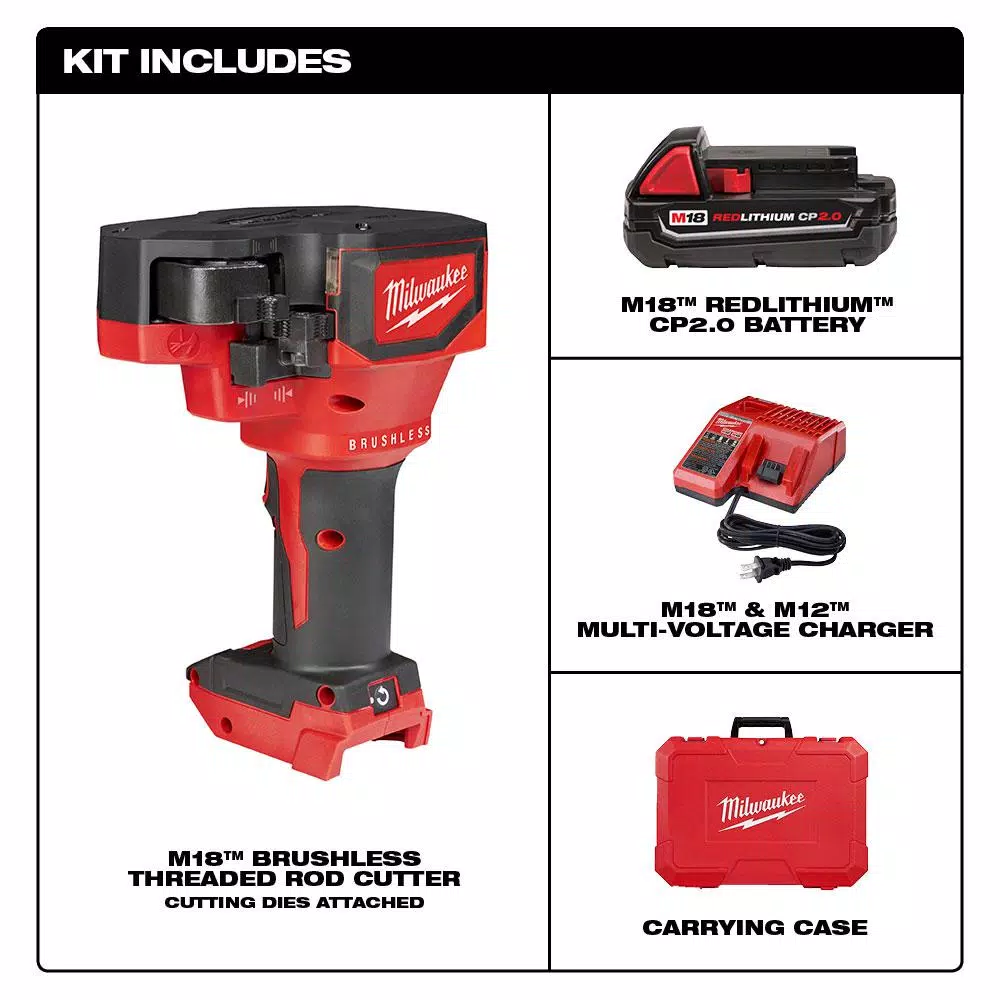 Milwaukee M18 18V Brushless Threaded Rod Cutter Kit with 2.0 Ah Battery and Charger