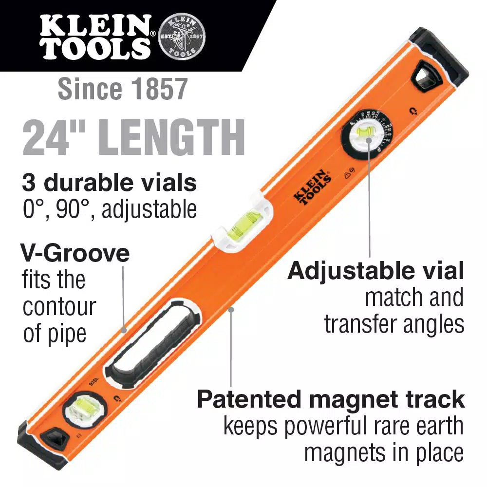 Klein Tools 24 in. Magnetic Bubble Level with V-Groove and High-Visibility Orange Body
