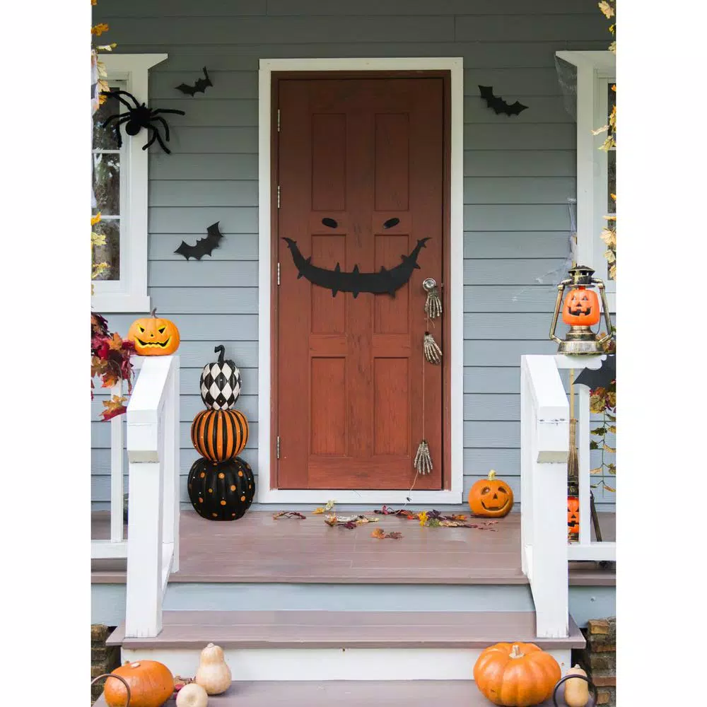 Haunted Hill Farm 36 in. Lighted Stacked Pumpkin Trio, Indoor/Outdoor Halloween Decor