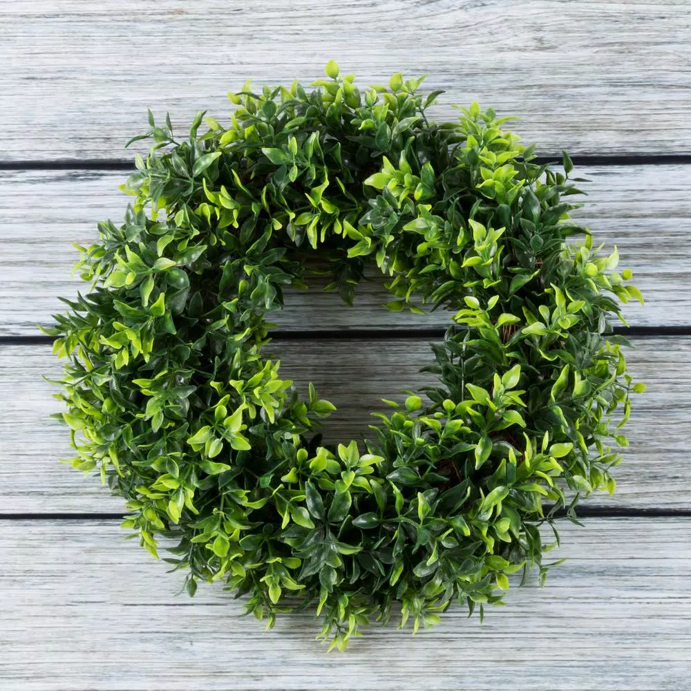 Pure Garden 11.5 in. Artificial Opal Basil Leaf Wreath, UV Resistant Green Decor