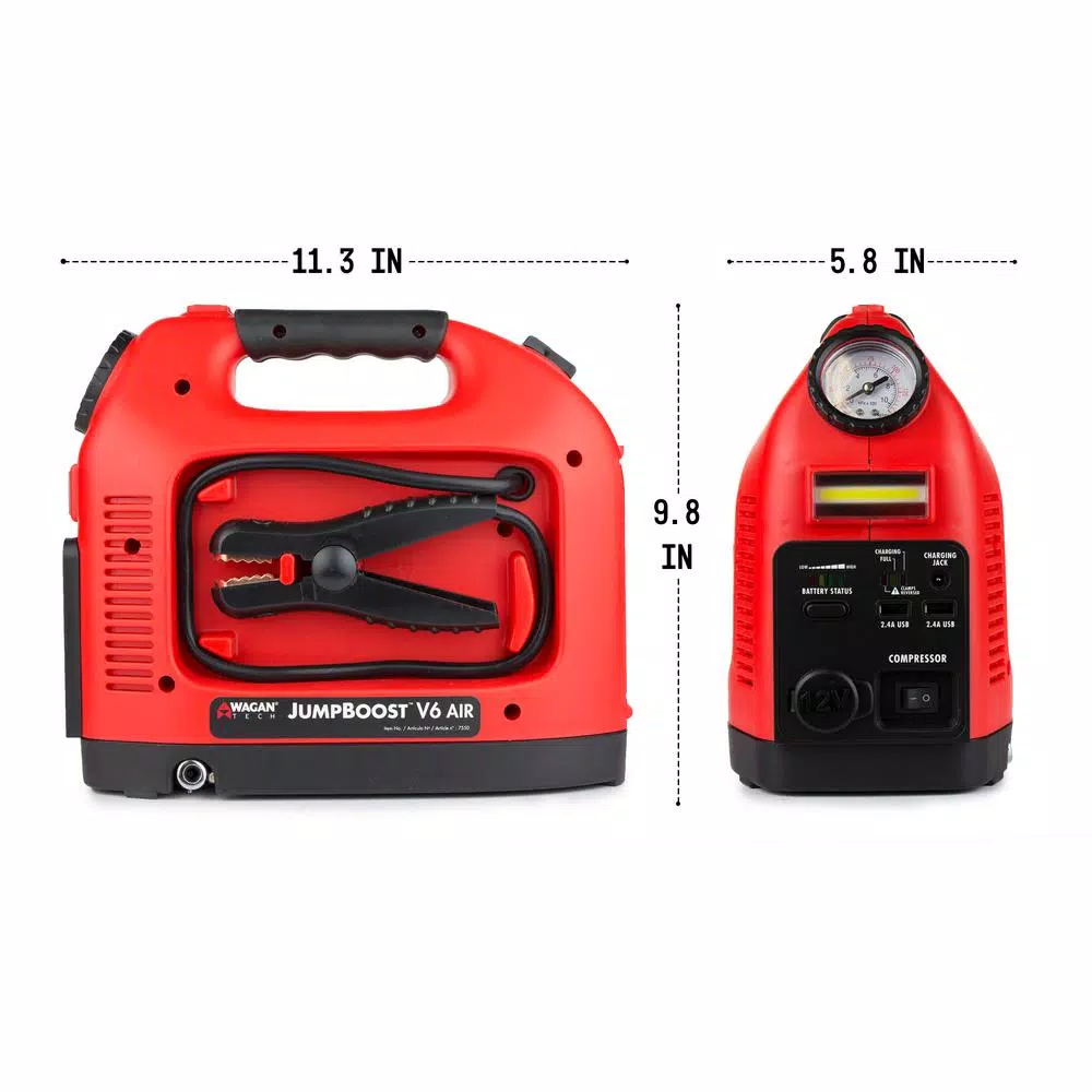 Wagan Tech JumpBoost V6 Air 600 Peak Amp Jump Starter with 150 PSI Air Compressor