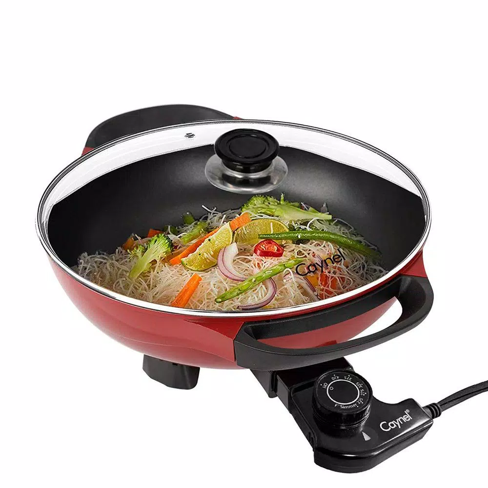 Boyel Living 1400W Professional Non-Stick Copper Electric Skillet, 13 in. Jumbo Capacity, Red