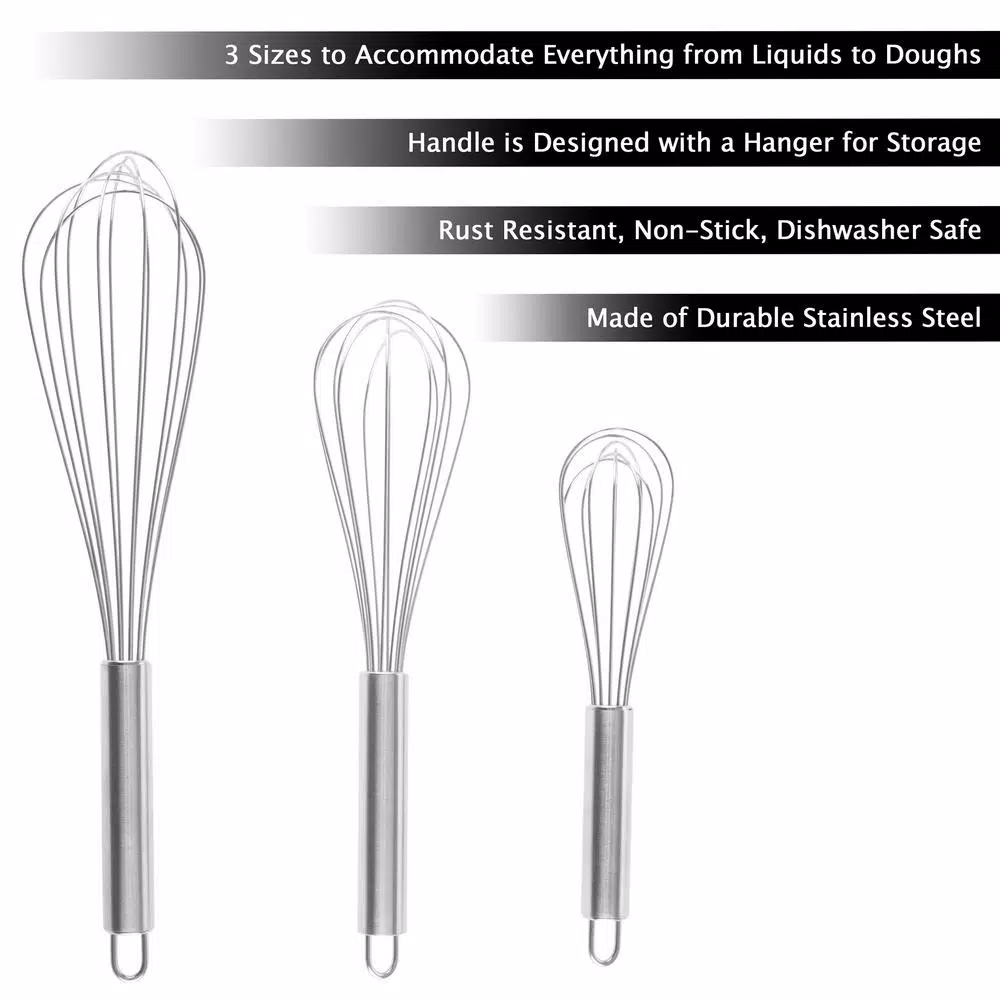 Classic Cuisine Stainless Steel Wire Whisk Set of 3
