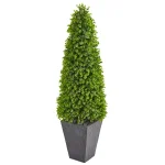 Nearly Natural 57 in. Artificial Eucalyptus Topiary Tree with Slate Planter, UV-Resistant Indoor/Outdoor Decor thumbnail 1