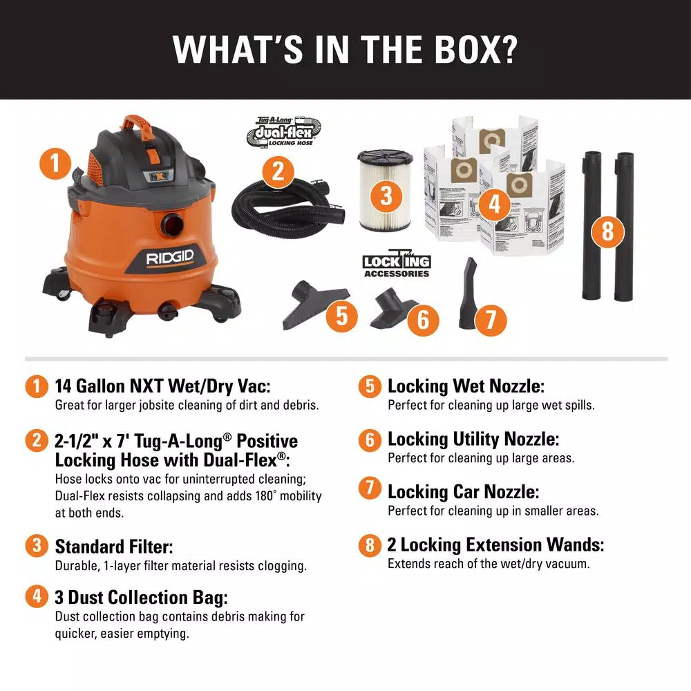 RIDGID 14 Gal. 6.0 Peak HP NXT Wet/Dry Shop Vacuum with 2.5 in. Hose and Accessories