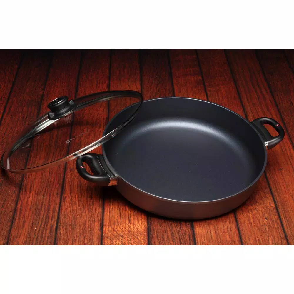 Swiss Diamond Classic Series 4.8 Qt. Cast Aluminum Nonstick Saute Pan with Glass Lid, Gray
