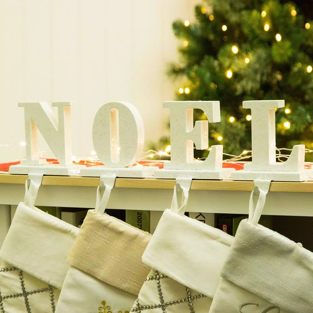 Glitzhome NOEL Wooden and Metal Christmas Stocking Holders, Set of 4