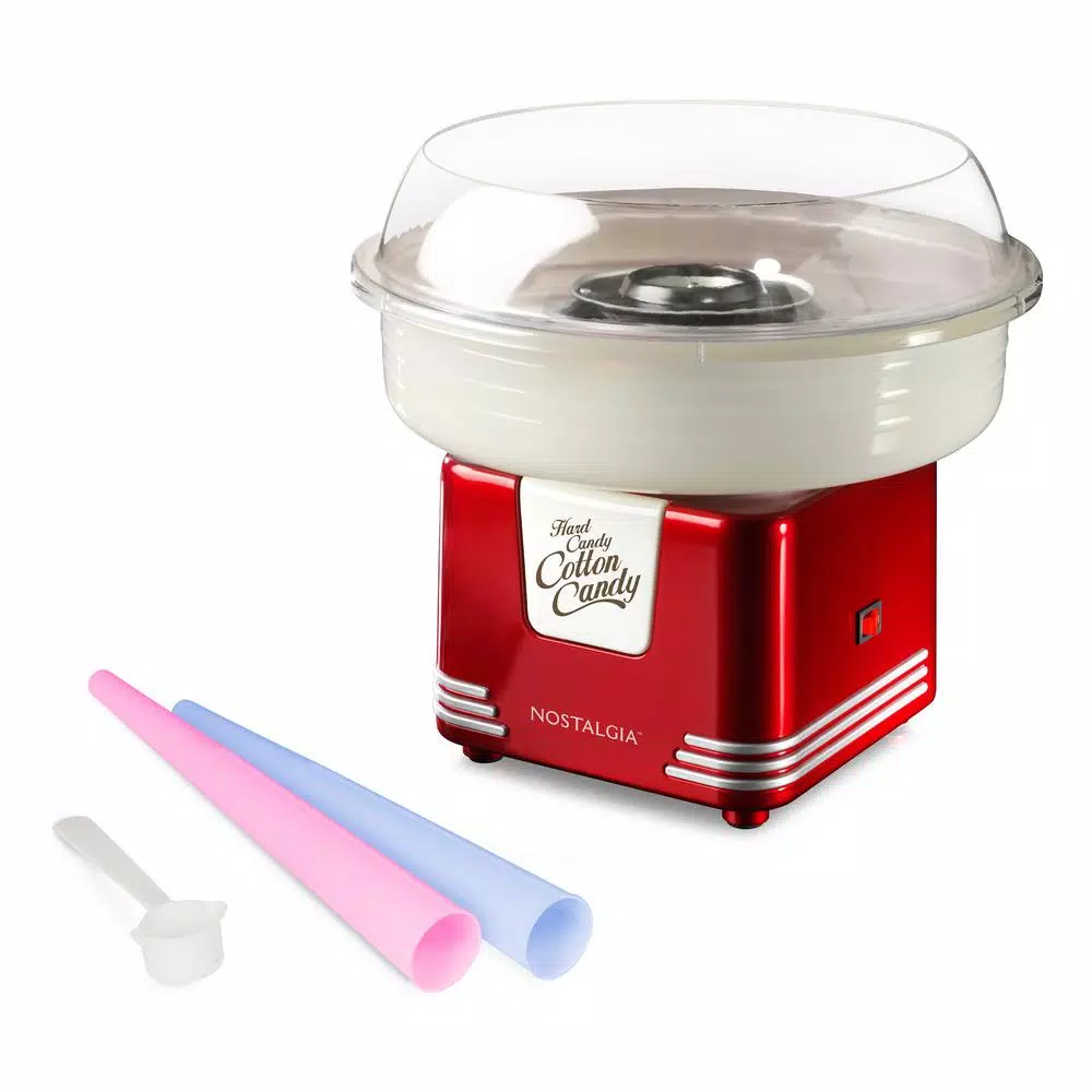 Nostalgia Retro Red Cotton Candy Maker Machine with Cones - Works with Hard Candy & Sugar-Free Candy