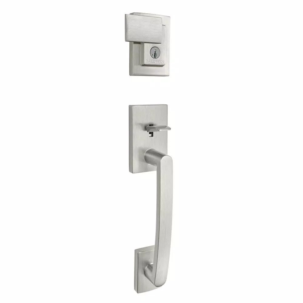 Baldwin Prestige Spyglass Single Cylinder Satin Nickel Handleset with Square Lever and SmartKey Security