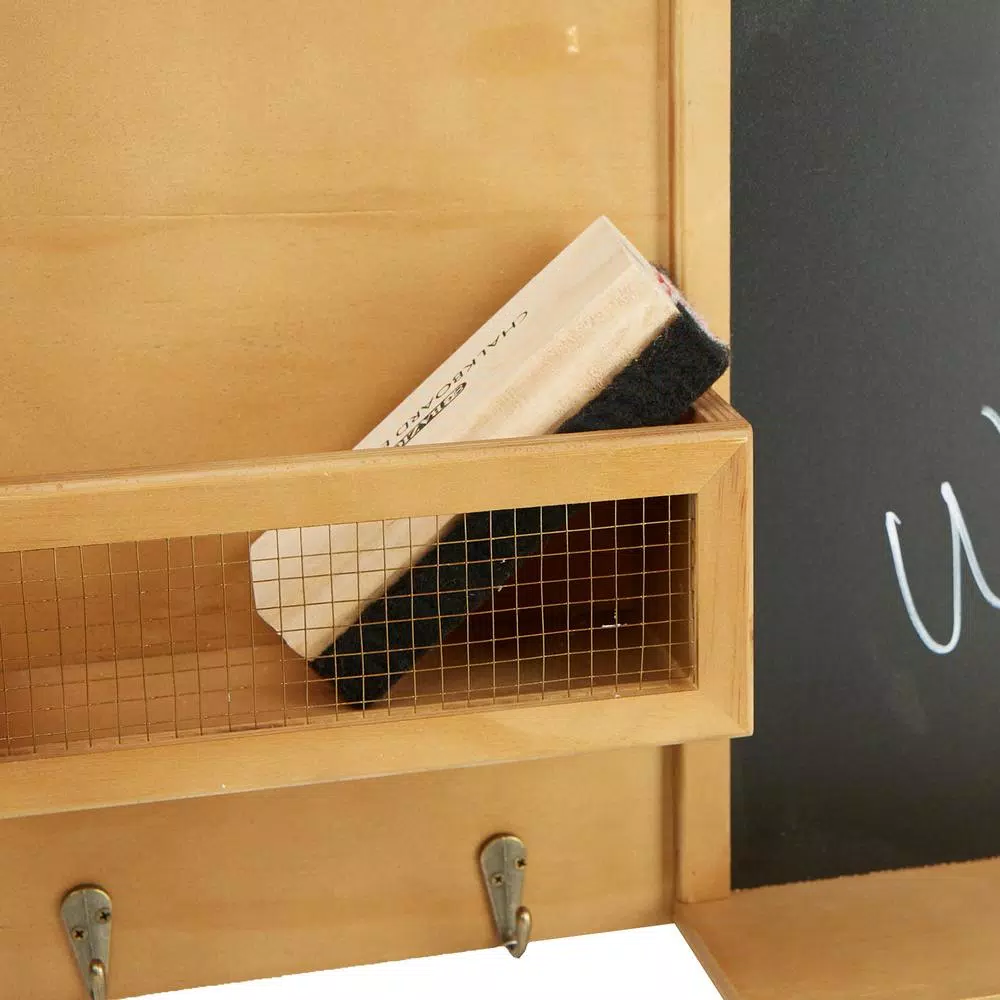 Mind Reader Brown Wall Mount Chalkboard Memo Board with Storage Hooks