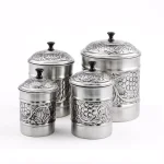 Old Dutch Heritage 4-Piece Antique Pewter Embossed Canister Set, Stainless Steel thumbnail 1
