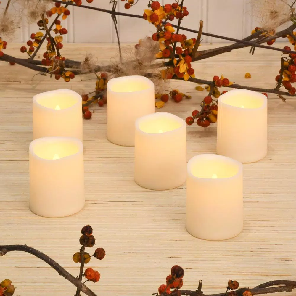 LUMABASE LED Amber Battery Operated Mini Pillar Candles, Set of 6, Flameless Flickering Lights
