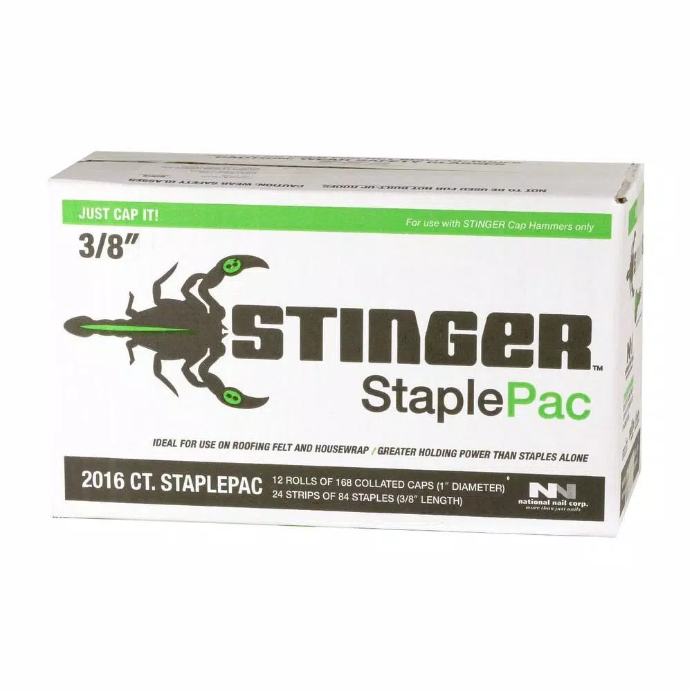 Stinger 3/8 in. StaplePac 21 Gauge Galvanized Steel Staples and Caps, 2016 Count