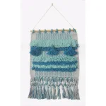 LR Home Coast Gray & Teal Fringed Tufted Cotton Wall Tapestry - Bohemian Coastal Wall Hanging thumbnail 1