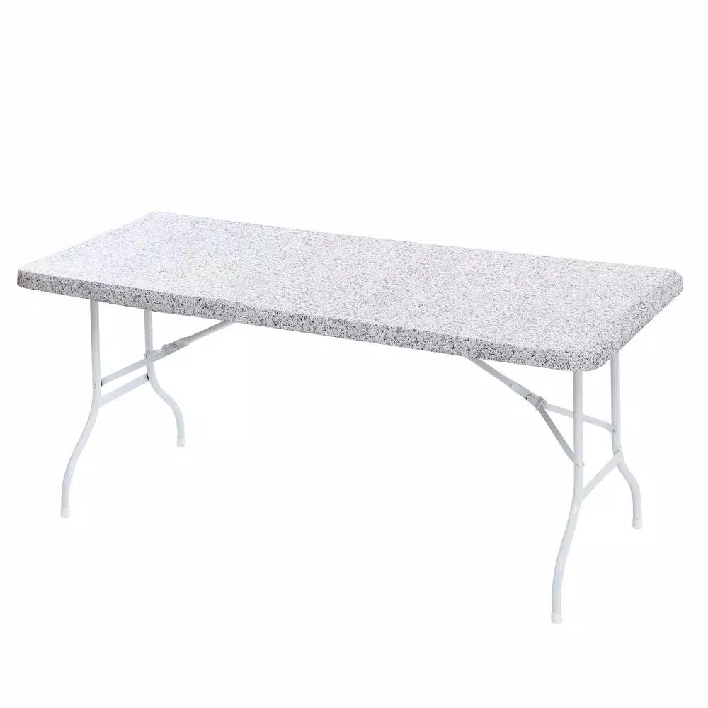 Brielle Home 30x72" Cotton Fabric Fitted Table Cover, Grey Granite Stone Pattern