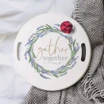 P Graham Dunn Gather Together White Decorative Round Wood Tray with Handles thumbnail 1