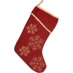 VHC Brands 15 in. Revelry Brick Red Traditional Christmas Stocking with Gold Embroidered Snowflakes thumbnail 1