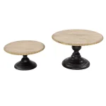 LITTON LANE Natural Beige Chinese Fir Wood and Black Iron Round Decorative Tray Stands Set of 2 thumbnail 2