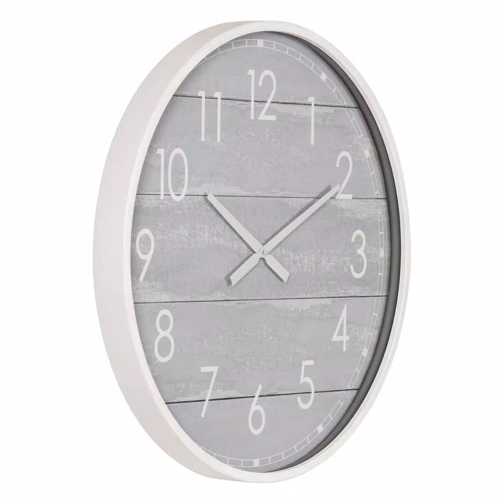 Pinnacle 28 in. Gray Washed Wood Plank Round Wall Clock - Rustic Farmhouse Decor