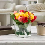 Pure Garden 8 in. Multicolor Tulip Artificial Floral Arrangement in Glass Vase thumbnail 1