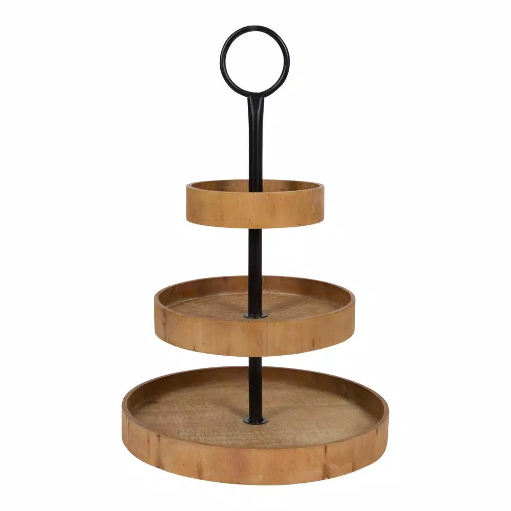 Kate and Laurel Woodmont Rustic Brown 3-Tiered Solid Wood Decorative Tray, Farmhouse Style