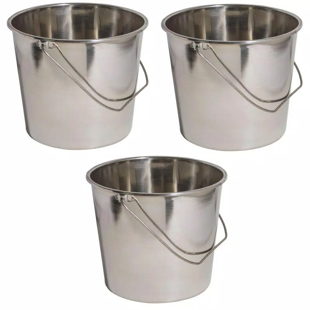AmeriHome 3-Piece Stainless Steel Bucket Set, 5.28 Gallon Extra Large Metal Pails