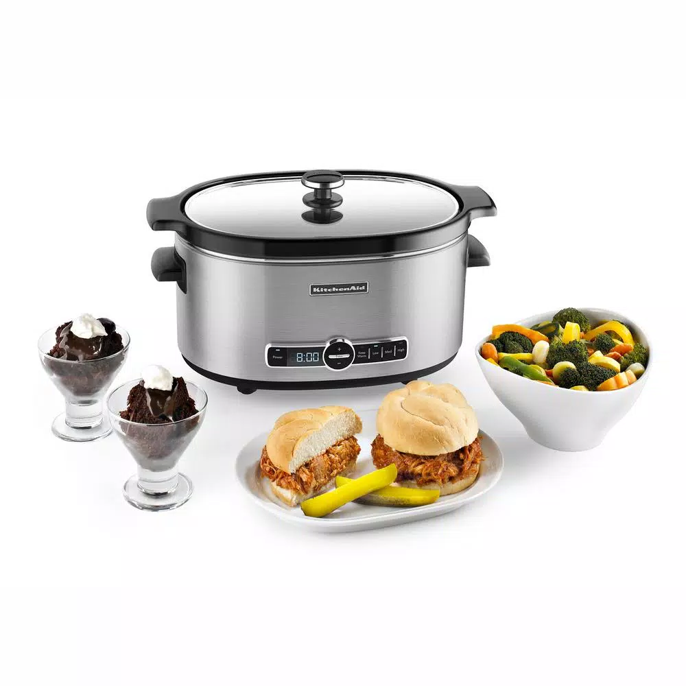 KitchenAid 6 Qt. Stainless Steel Slow Cooker with Digital Timer and Glass Lid, Oval Ceramic Vessel